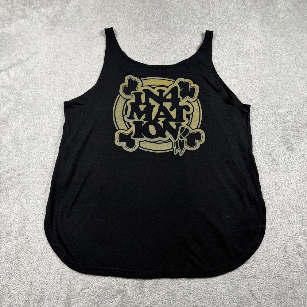 In4mation Tank Top Women's Medium Black Logo Graphic Curved‎ Hem Vacation Hawaii